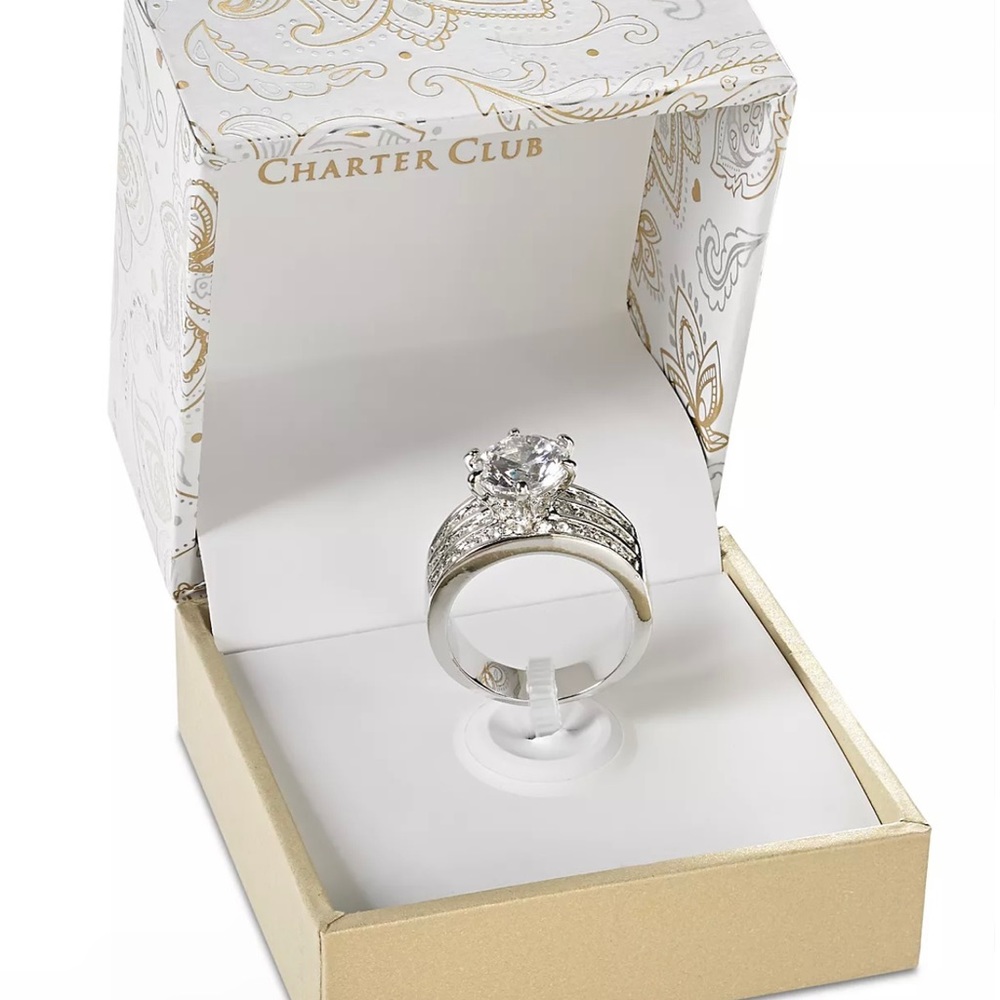 Crystal Triple-Row Ring in Fine Silver Plate Created for Macy's